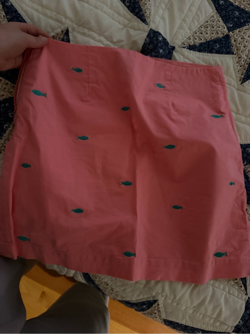 Vineyard Vines Coral Pink Mini Skirt with Teal Fish Embroidery
